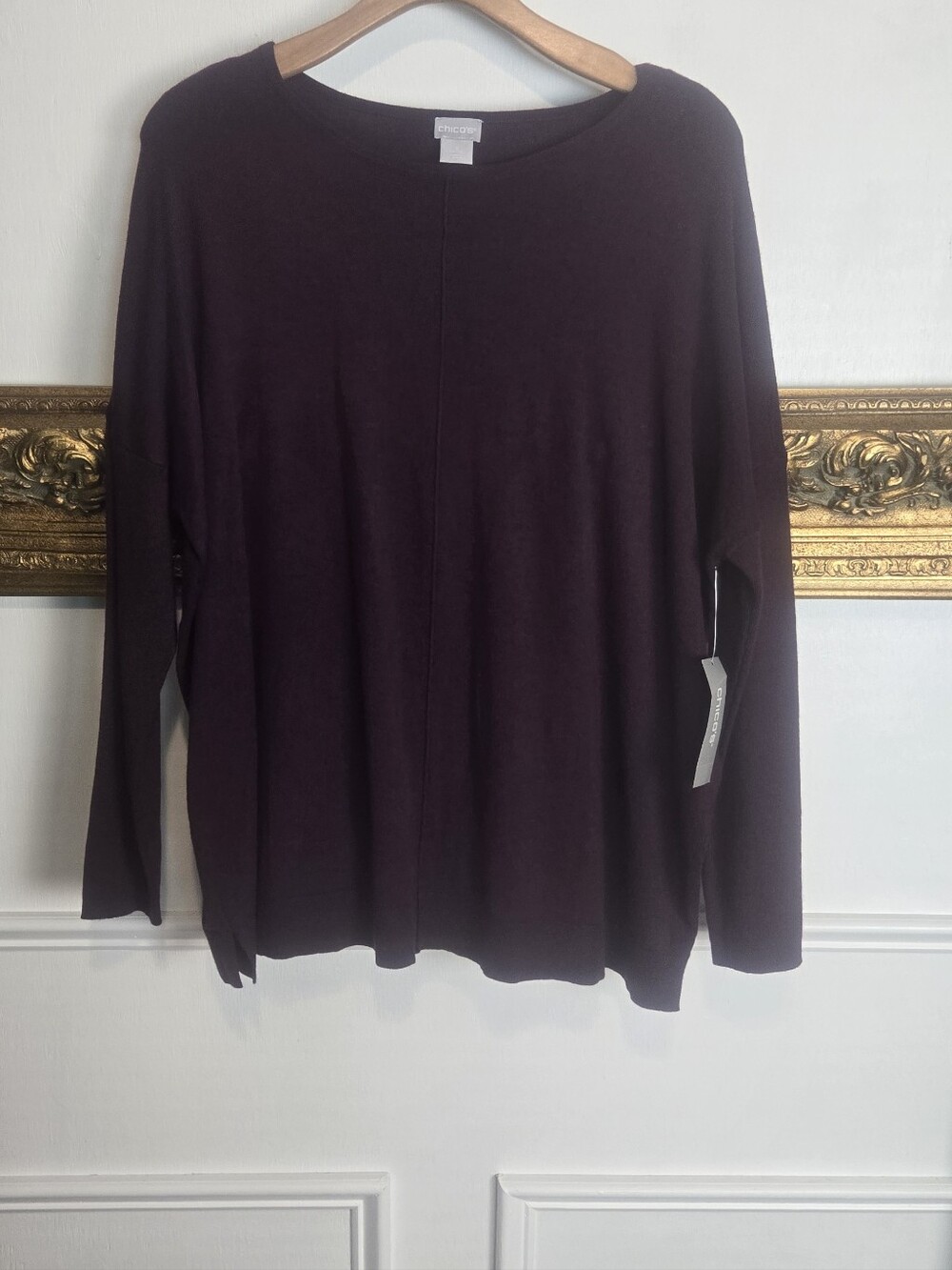 NWT Chicos Cashmere Blend Long Sleeve Crewneck Sweater - Deep Plum Doleman